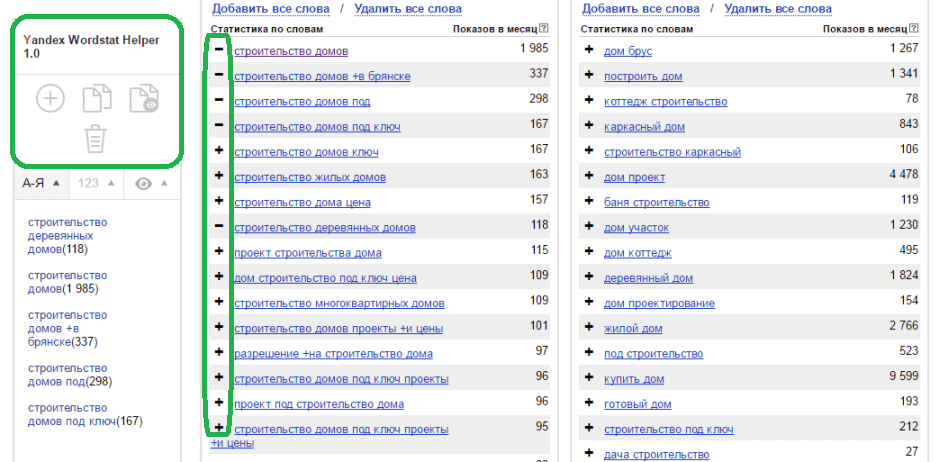 Yandex Wordstat Helper